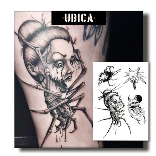 UBICA Temporary Tattoos Adult, 2 Sheets Fake Tattoos, Realistic And Long-Lasting Non-Reflective, Waterproof For 1-2 Weeks, spider Tattoos 4.7x6.8in