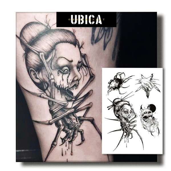 UBICA Temporary Tattoos Adult, 2 Sheets Fake Tattoos, Realistic And Long-Lasting Non-Reflective, Waterproof For 1-2 Weeks, spider Tattoos 4.7x6.8in