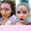 Go Ho Clear White Body Glitter,Festival Rave Outfits for Women,Holographic White Face Glitter Gel,Mermaid Face Paint Glitter Sequins,Fairy White Makeup Chunky Glitter,Rave Accessories