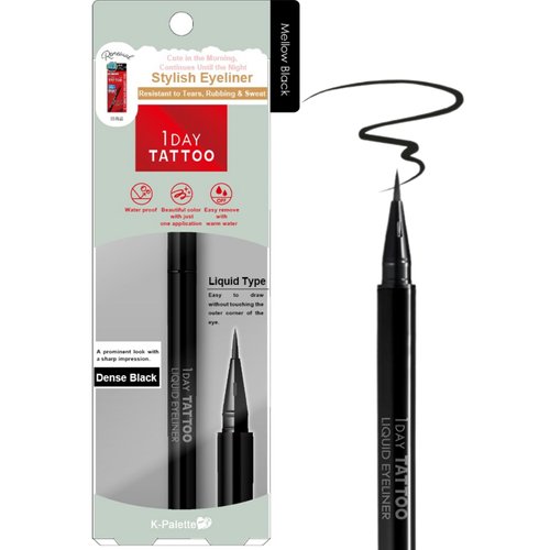 K-Palette 1Day Tattoo Waterproof Liquid Eyeliner Pen, Precision Tip for Long-Lasting, Smudge-Proof Eyeliner, Stay-All-Day Liquid Eyeliner, Bold & Vibrant Colors, 01 Mello Black