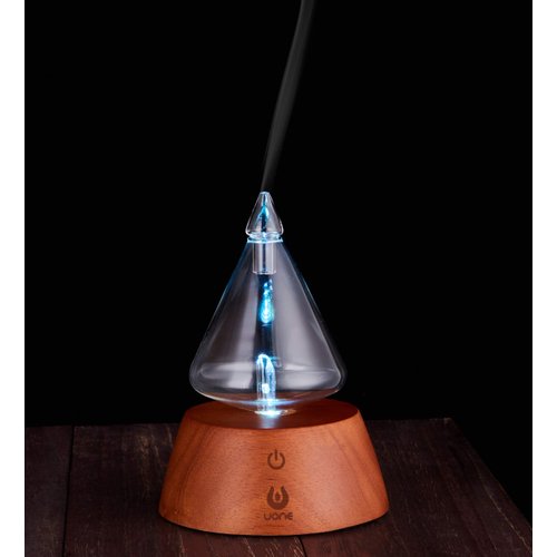 UONE Essential Oil Diffuser for Aroma Nebulizing, Waterless Aromatherapy Nebulizer - with Touch Button, Timer and 7 Color Changing LED lights, No Heat, No Water, No Plastic - Handmade Wood and Glass