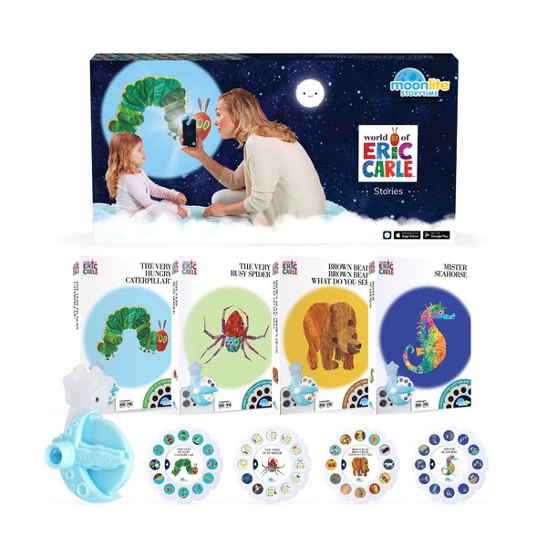 Moonlite Storytime Mini Projector with 4 Eric Carle Stories, A Magical Way to Read Together, Digital Storybooks, Fun Sound Effects, Early Sensory Learning, Gifts for Kids Ages 1 and Up