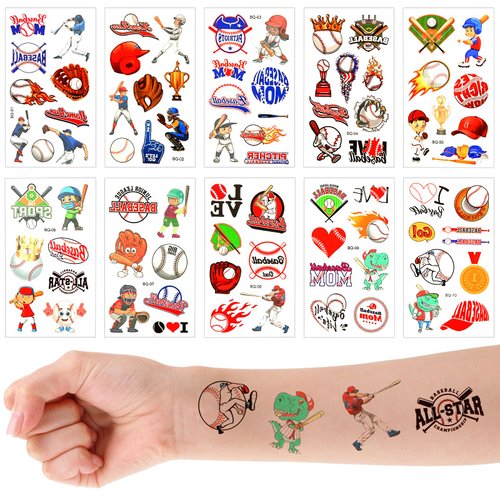 30pcs Baseball Temporary Tattoos, Team Party Supplies Sports Tattoos Stickers Cute Party Favors Sports Tattoos Temporary for Birthday Decoration Girls Boys Kids Classroom School Prizes Rewards