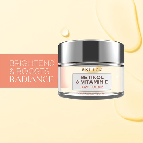 Skin 2.0 Retinol and Vitamin E Daily Face Moisturizer - Reduce Acne Scars, Hydrating, Restore Sun Damaged Skin, Anti-aging Vitamin E Cream - Cruelty Free Korean Skin Care - All Skin Types - 1.69 Fl oz