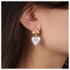 Sttiafay Vintage Pearl Heart Drop Earrings Gold Leaf Pearl Earrings White Pearl Heart Earrings Bridal Pearl Stud Earrings Jewelry for Women