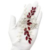 Bride Wedding Hair Comb Crystal Rhinestone Pearls Silver Leaf Hair Piece Accessories for Women Girls Homecoming Party (Wine Red)