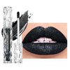 Easilydays Black Glitter Lip Gloss, Diamond Shimmer Lipstick, Metallic Matte Lipstick High Pigment Waterproof Long Lasting Lipsticks, Sparkling Glossy Liquid Lipstick Lip Gloss for Women (#10 Black)