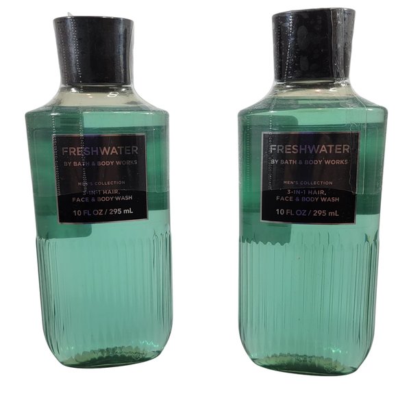Bath and Body Works Men's Collection Freshwater 2 in 1 Hair and Body Wash 10 Oz. 2 Set.