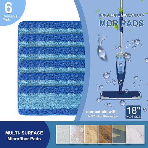 6 Pack Microfiber Mop Pads for Bona Microfiber Cleaning Pad Compatible with Bona Mop for Hardwood Floor 18 Inch