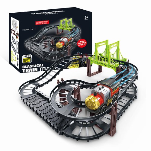 Lebowen Vintage Train Track Set - 38 Pieces DIY Assembled Tracks Battery Operated|Home Party Decorations Birthday Toys Halloween for Kids Over 3 Years Old