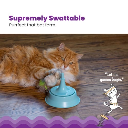 Catstages 2-in-1 Spring Toy Interactive Cat Toy and Topper for Cat Ball Track, Bat and Swat Spring Toy with Feathers and Bells, Blue