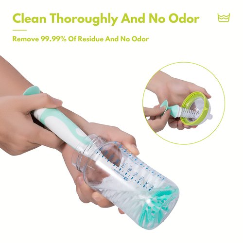 CAREBABYMORE Baby Bottle Brush with One Base Hidden Nylon Nipple Cleaner, 2 Pcs Sponge Nipple Brushes, 2 Pcs Straw Brushes, Bottle Brush with Nipple Cleaner and Suction Cup (Blue)