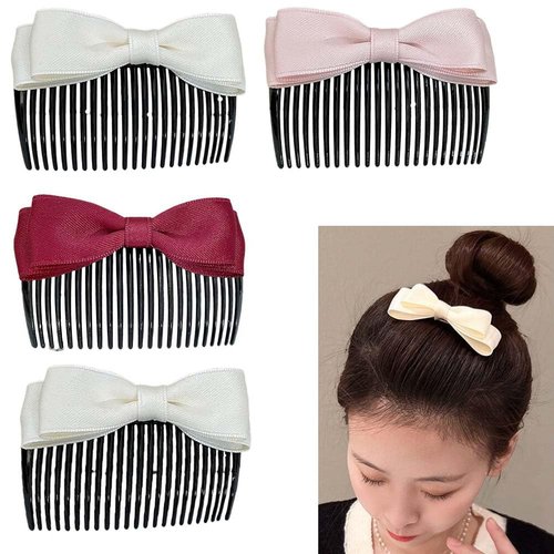 Bow Hair Comb Clips 4 Pcs French Bow Hair Side Combs for Women Fine Thin Hair Bow Comb Hair Acces...