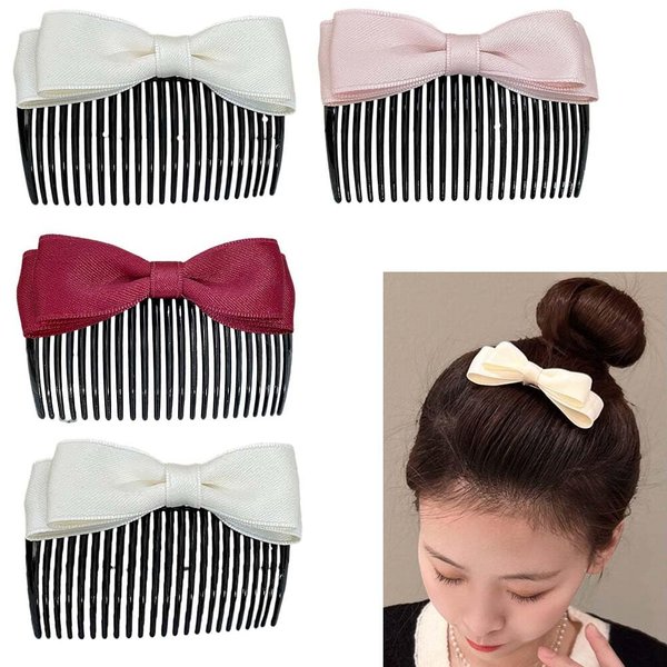 Bow Hair Comb Clips 4 Pcs French Bow Hair Side Combs for Women Fine Thin Hair Bow Comb Hair Accessories for Women Girls Bowknot Hairpins Hair Bows Clip Pins Hair Bow Clips