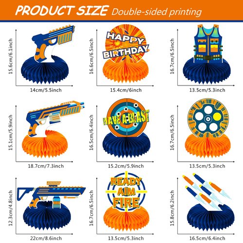 Outus 9 Pieces Dart Battle Party Decorations Dart Battle Honeycomb Centerpieces Birthday Party Table Toppers Double Sided Table Decorations Blaster Battle Theme Party Supplies