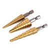 3Pcs/Set High Speed Steel Titanium Step Drill Bit Set with Pouch Impact Driver Compatible 28 (1/8-3/4'')