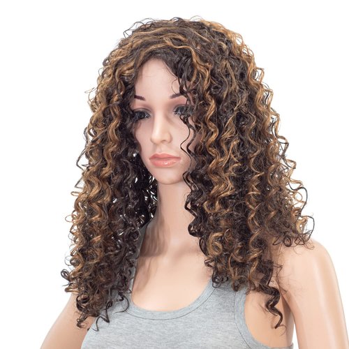 SWACC 20-Inch Long Big Bouffant Curly Wigs for Women Synthetic Heat Resistant Fiber Hair Pieces with Wig Cap (Dark Brown/Medium Auburn Highlights)