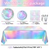 Iridescent Party Supplies for 20 Guests, Disposable Iridescent Tableware Set Includes Holographic Paper Plates, Napkins, Forks, Tablecloth for Birthday Mermaid Themed Party Decorations Wedding