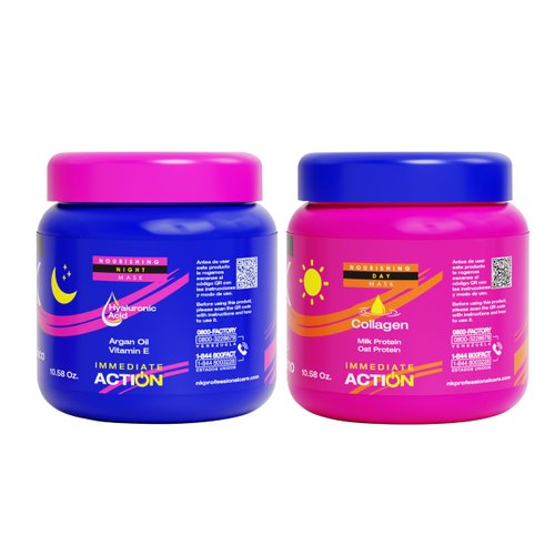 NK Inverted Hair Routine Kit, Hair Mask for Night, with Hyaluronic Acid, Argan Oil and Vitamin E. Hair Mask for Day, with Collagen, Milk Protein and Oat Protein. 10.58oz each.