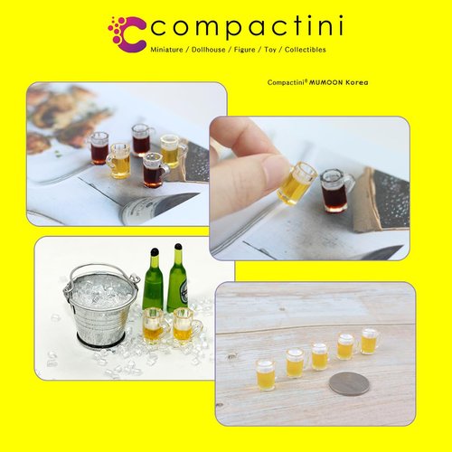 COMPACTINI Miniature Model 1:12 Scale Set Dollhouse Accessories Beverage Beer Bottle Miniature Mug/Ice Cube/Bucket (Dark Beer Mug 5P)