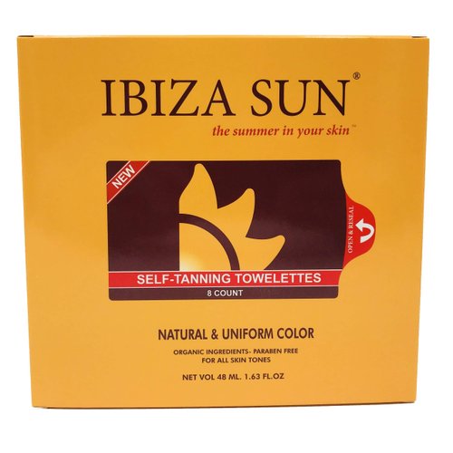 Ibiza Sun Organic Self Tanner Natural Ingredients Sunless Tanning Wipes 100% Raw for Face & Body - Self Tanning Towelettes - Tan Towels - For all skin tones -8 count.