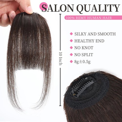 Loveternal Clip in Bangs 100% Real Human Hair Bangs Hair Clip on Bangs for Women Fake Bangs Fringe with Air Bangs Clip Hair Extensions for Daily Wear (Dark Brown)