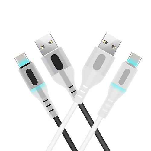 YAKUNN 3.3FT 2Pack Skin-Friendly Silicone LED USB Type C Fast Charging Cable, Data Transfer,USB A to C Cord, 66W/6A Ultra-Durable Fast Charging Wire, Compatible with Android USB-C Devices(Black-White)