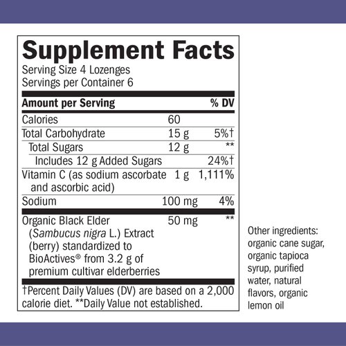 Nature’s Way Sambucus Elderberry Lozenges, 1000 mg Vitamin C Per Serving, Wild Cherry, 24 Count