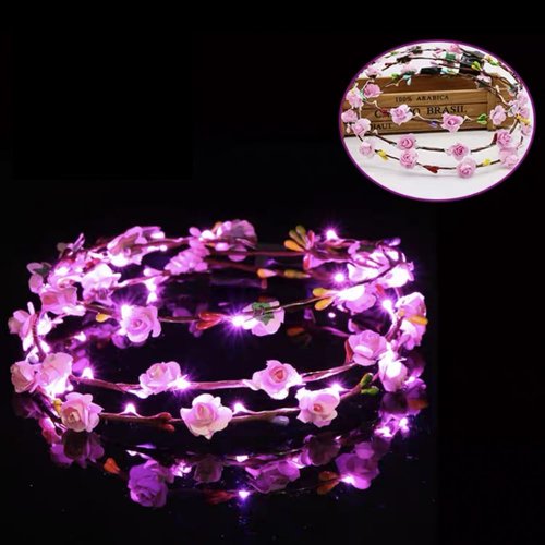 YADIRF Led Light Women Flower Girl Headband Glow Blinking Crown Hair Wreath For Halloween Cosplay...