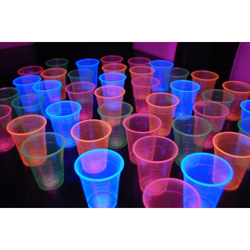 DirectGlow 12oz Neon Assorted Blacklight Reactive Soft Plastic Cups (Multicolor, 40)
