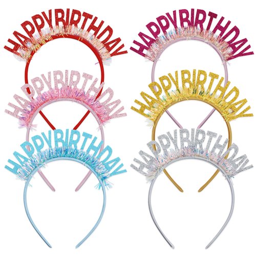 kukkubird 6 Pcs Birthday Girl Headband, Birthday Tiara for Women, Bling Happy Birthday Crowns for Women, Glitter Birthday Head Bands Gift