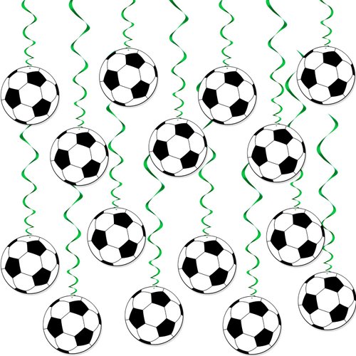 Lewtemi 30 Pcs Soccer Ball Hanging Swirls Soccer Party Decorations Soccer Garland Soccer Party Supplies for Boys Kids Birthday Baby Shower Sports Themed Party Decoration One Sided Printing