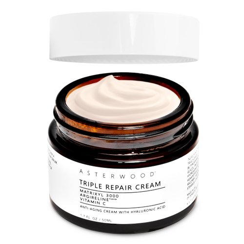 Asterwood Matrixyl 3000, Argireline Peptide, Vitamin C Cream - Triple Repair Moisturizing Cream - with Hyaluronic Acid - Anti-Aging Night Cream for Women - Hydrating for Dry Skin - 1.7 oz