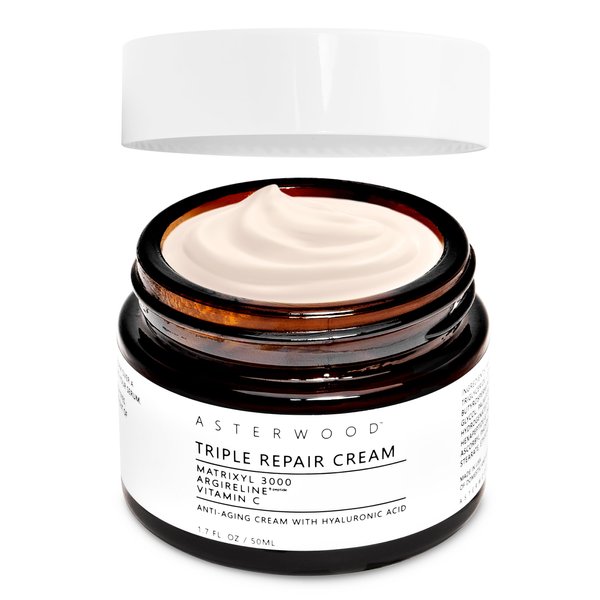 Asterwood Matrixyl 3000, Argireline Peptide, Vitamin C Cream - Triple Repair Moisturizing Cream - with Hyaluronic Acid - Anti-Aging Night Cream for Women - Hydrating for Dry Skin - 1.7 oz