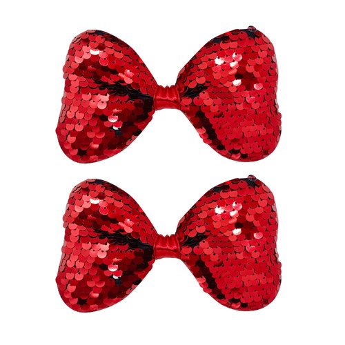 WEIYON 2PCS Sequin Bow Hair Clips for Women and little Girls Fabric Colorful Hair Clips Event Small Hair Accessories Red