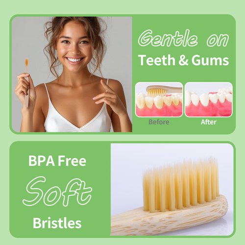 GENKENT 12 Counts Bamboo Toothbrushes BPA Free Soft Bristles Travel Toothbrush Natural Charcoal Toothbrush