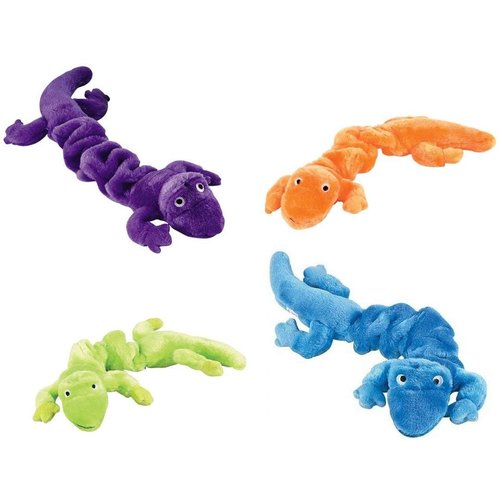 Zanies Plush Bungee Geckos Dog Toy, 16-inch, Bundle of 4 (Blue, Neon Green, Orange, and Purple)