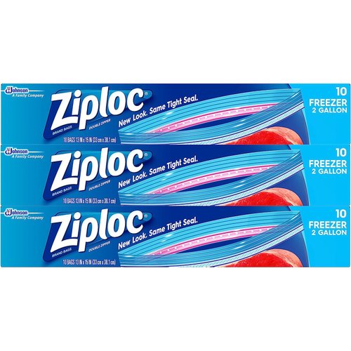Ziploc 2 Gallon Food Storage Freezer Bags, Grip 'n Seal Technology for Easier Grip, Open, and Close, 10 Count (Pack of 3)