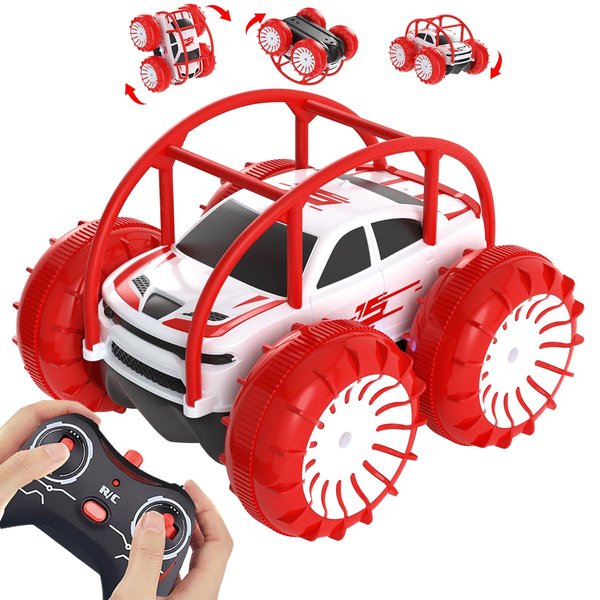 MaxTronic Remote Control Car, RC Cars Amphibious Land & Water Beach Pool Toy Off-Road RC Boat, 360°Flip Rotation Stunt Car with Sidelights for Toddlers 3 4 5 6 7 8 9 10 11 12 Years Kids Boys Girls