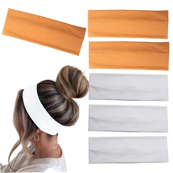 MLMOMVME 6 Pcs Headbands for Women Hair Cotton Headband Non-slip Stretchy Elastic Head Wrap Holder Hair Accessories White Light Brown Color