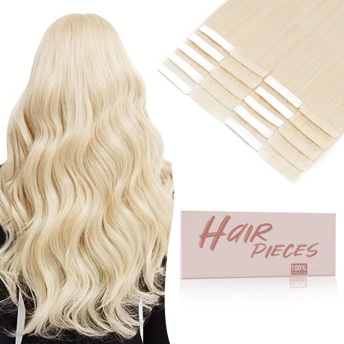 SEGO Tape In Hair Extensions Human Hair Platinum Blonde 18 Inch New Upgrade Pro Remy Hair Longer Lifespan Double Weft Invisible Tape Ins Hair Halloween Gifts for Women Girls 50g/pack