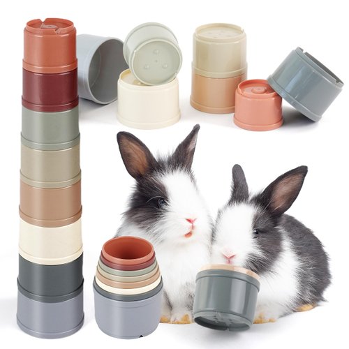 HIIMALEX 8-Pcs Bunny Toys Stacking Cups for Rabbit Foraging and Play Bunny Essential Toys Safe Plastic Accessories Toys for Small Animals Rabbits