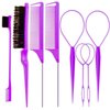 Advent Calendar 2024 Christmas Gift ZVOREL 8Pcs Hair Brushes Set with 4Pcs Topsy Hair Tail Tools 1Pcs Bristle Teasing Hair Brush 1Pcs Edge Control Brush 2Pcs Metal Pin Rat Tail Combs for purple