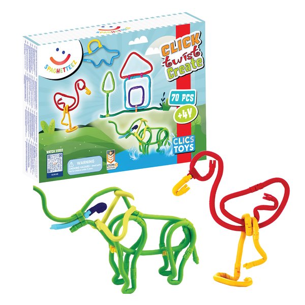 spaghetteez Craft kit for Kids from 4 Years, Sensory Toys for Boys and Girls, Ideal as a Gift, Flexible Construction Toys for Arts and Crafts in a Set of 70 Pieces