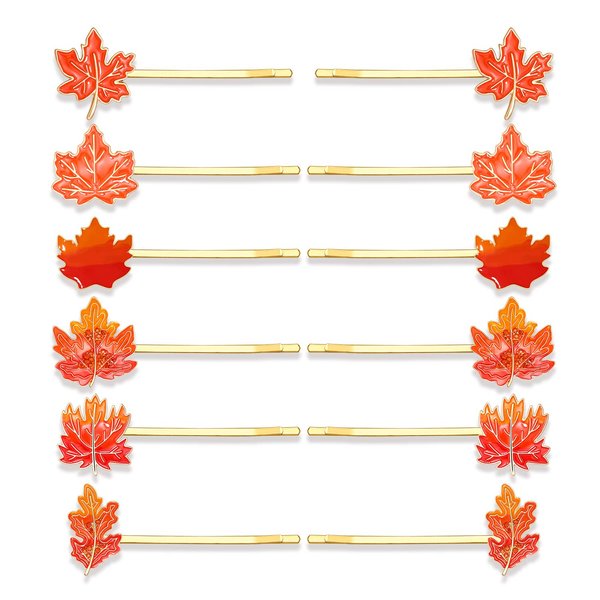 YAHPERN 12PCS Fall Hair Clips for Women Thanksgiving Hairpins Harvest Turkey Maple Leaf Pumpkin Hair Clips Autumn Bobby Pins Costume Party Hair Accessory Holiday Gifts (Style A)