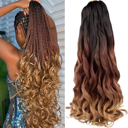 Unionbeauty 8 PCS French Curly Braiding Hair 22 Inch Pre Stretched Bouncy Braiding Hair French Curl Crochet Braids Hair Loose Wave Braiding Hair Synthetic Hair Extensions for Black Woman 1B/30/27#