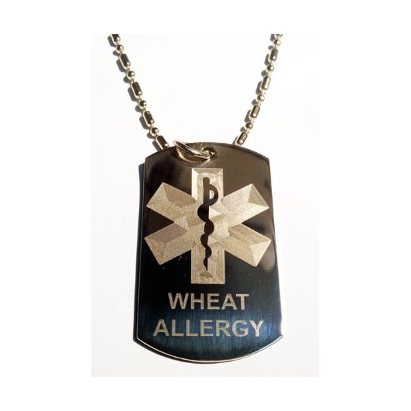 Medical Emergency Wheat Allergy Logo Symbols - Military Dog Tag Luggage Tag Key Chain Keychain Metal Chain Necklace