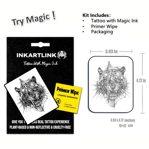 INKARTLINK Temporary Tattoos, Semi Permanent Tattoos, Adult Art Designs, Waterproof Temporary Tattoos, Party Favors, Tattoo Stickers Realistic, No Adhesive, Lasts 1-2 Weeks (Tiger head)