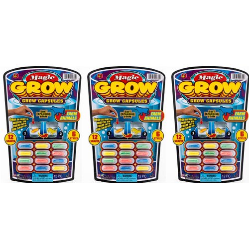 JA-RU Magic Grow Capsules (3 Packs 36 Capsules Assorted). Water Toy Water Growing Animals Bugs, Dinosaurs, Cars, Sea, Farm, Zoo Capsules. Party Favor Kids Toy. Baby Toys Bath Toys Fidget Toy 305-3D
