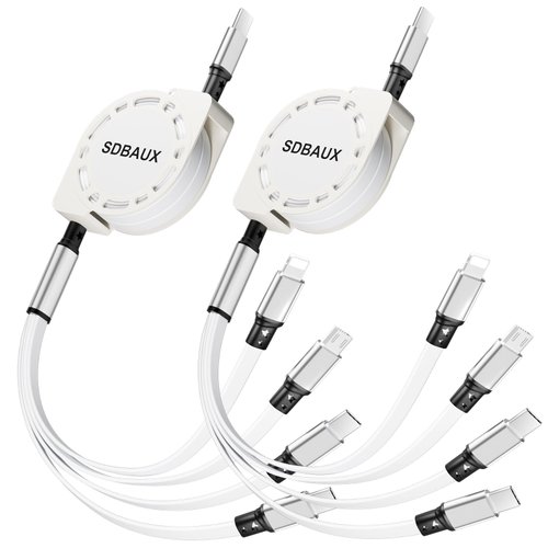 Multi Charging Cable,USB C to 4 in 1 Retractable iP/Micro/Dual Type C Port Fast Charger Cord for iPhone 16 15 14 13 12 Pro Max iPad Mini Air,Galaxy S23/S22/S20,Cell Phones Tablets Universal Use